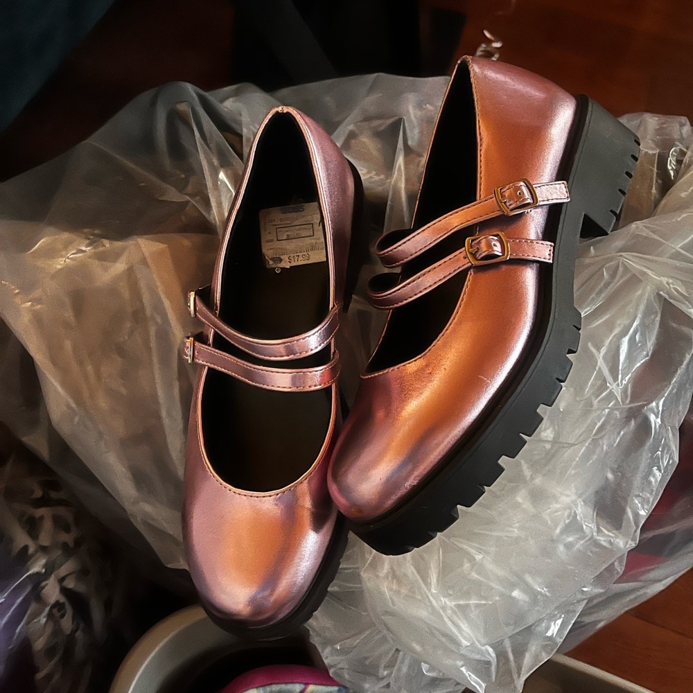 Soda Metallic Rose Double-Strap Mary Jane Clogs
